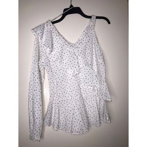 Q&A Tops - Q&A Asymmetrical Ruffle Top with One Long Sleeve Q&A Tops - Q&A Asymmetrical Ruffle Top with One Long Sleeve